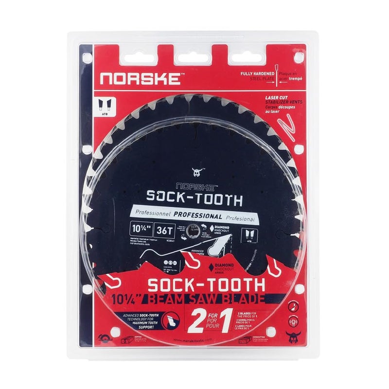 Norske Tools 10-1/4 inch by 36T Socktooth Beam Saw Blade with 5/8 inch and Diamond Knockout Bore Twin Pack, NCSBS421C - Image 5